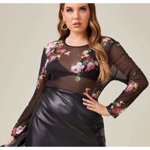 Shein Plus Floral Pattern Sheer Mesh Top
